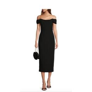 NWT Antonio Melani Natasha Crepe Ruched Off Shoulder Scoop Neck Midi Dress SZ 12